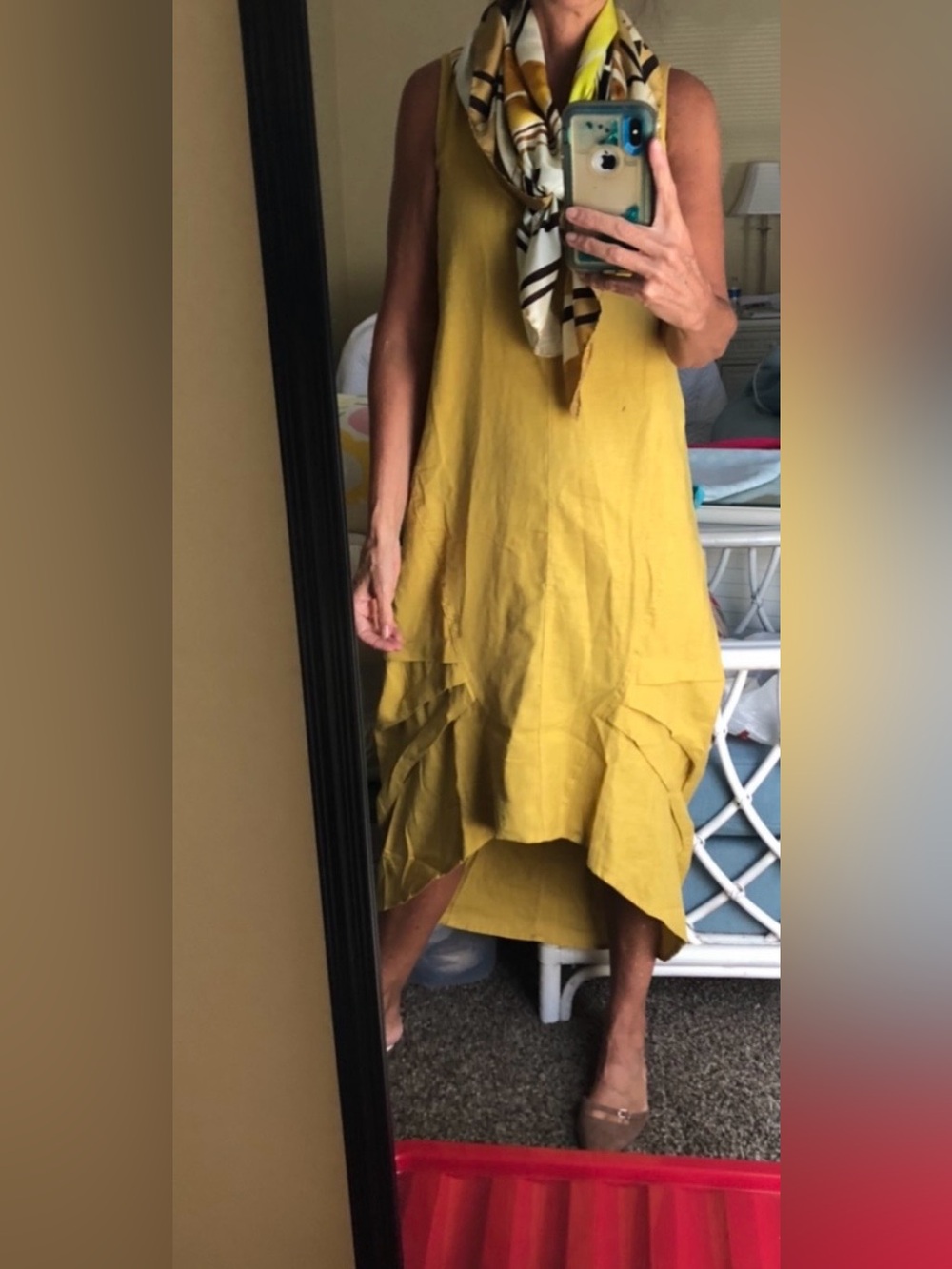Mustard yellow Linen Shift Dress -High-low
